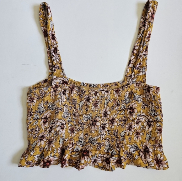 American Eagle Outfitters Tops - American Eagle Outfitters Xs Yellow Brown Crop Tank Topam